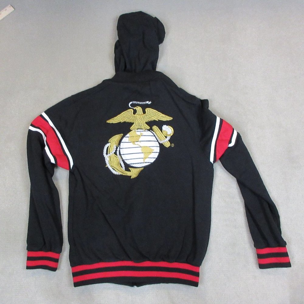 VINTAGE Marines Hoodie Mens Medium Black USMC US Honor Sweatshirt Made In USA *
